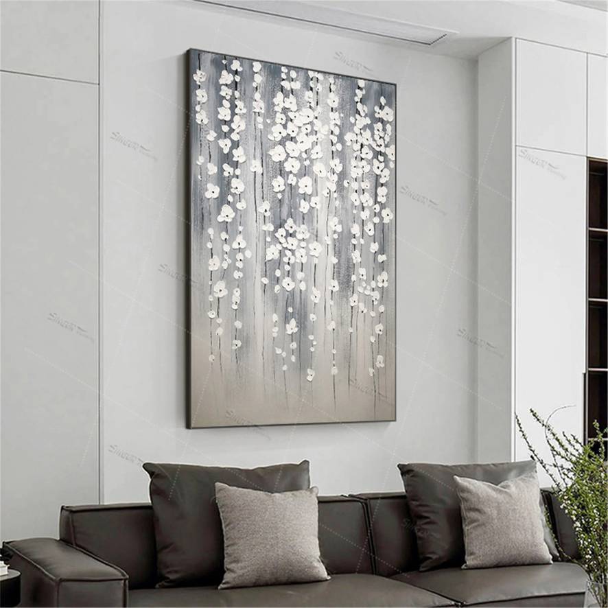 Oversized Silver Paintings Hallway Abstract Canvas Wall Art L4PKG wall art